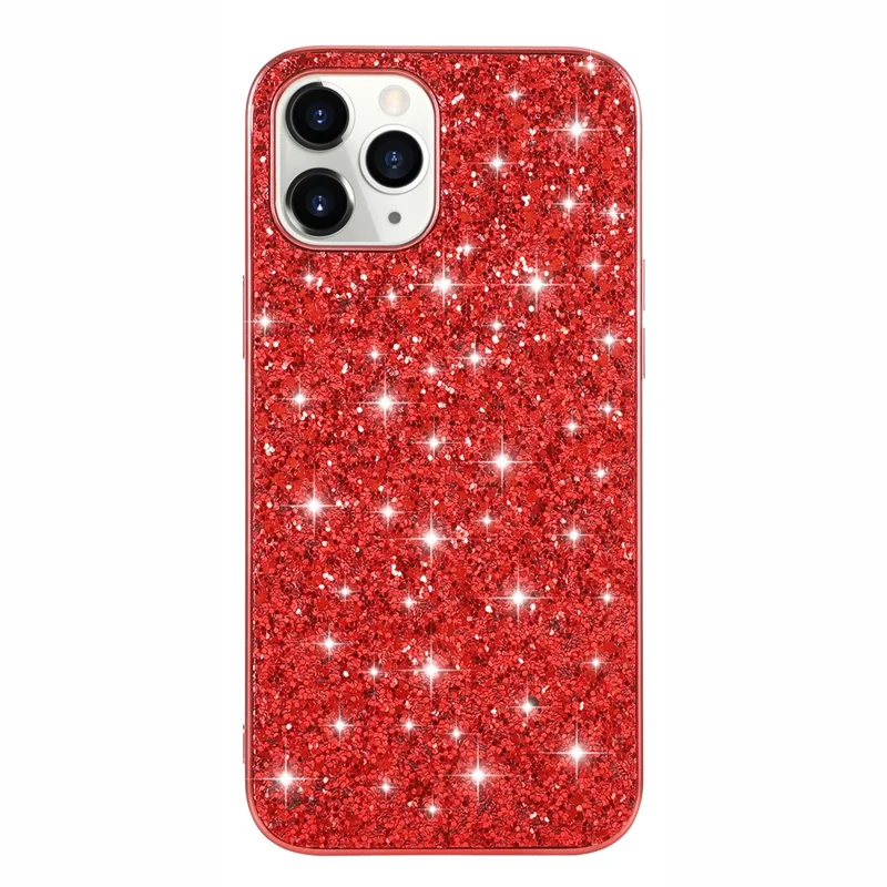 Glittering Sequins Plated TPU Frame + PC Hybrid Shell Case for iPhone 12 Pro Max 6.7-inch - Red