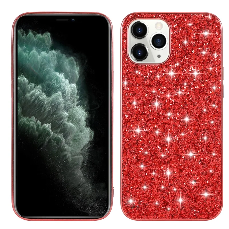Glittering Sequins Plated TPU Frame + PC Hybrid Shell Case for iPhone 12 Pro Max 6.7-inch - Red