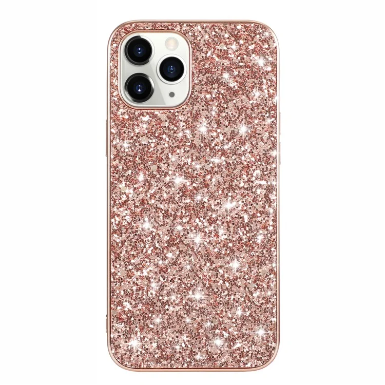 Glittering Sequins Plated TPU Frame + PC Hybrid Shell Case for iPhone 12 Pro Max 6.7-inch - Rose Gold