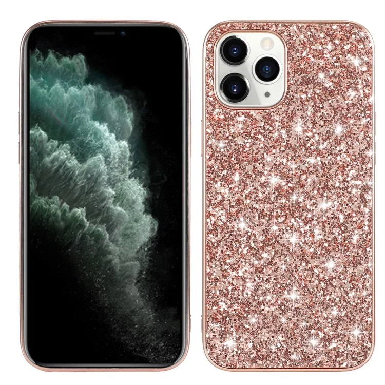 Glittering Sequins Plated TPU Frame + PC Hybrid Shell Case for iPhone 12 Pro Max 6.7-inch - Rose Gold