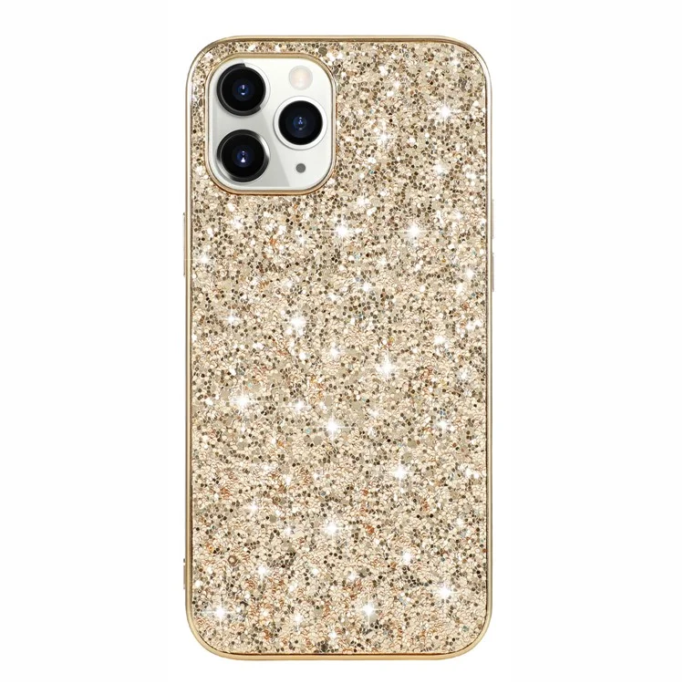 Glittering Sequins Plated TPU Frame + PC Hybrid Shell Case for iPhone 12 Pro Max 6.7-inch - Gold