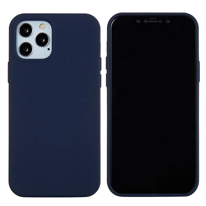For iPhone 12 Pro/12 Soft Liquid Silicone Back Protective Cover Anti-scratch Anti-fingerprint Phone Case - Navy Blue