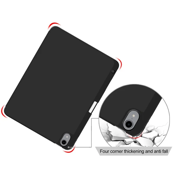 Auto Wake / Sleep Litch Skin PU Leather Tri-Fold Stand Case with Pencil Holder for iPad Air 11 (2025) / (2024) / Air (2020) / Air (2022) - Black
