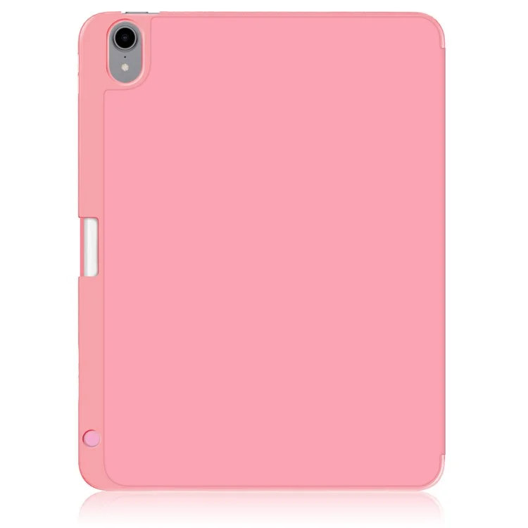 Auto Wake/Sleep Litch Skin PU Leather Tri-fold Stand Case with Pencil Holder for iPad Air (2020)/Air (2022) - Pink