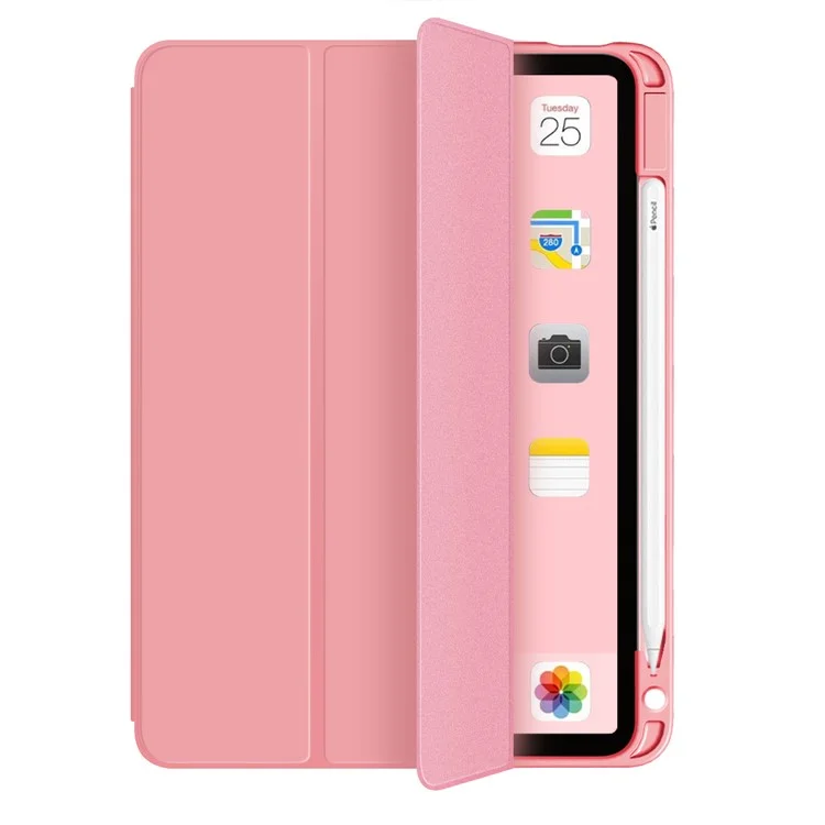 Auto Wake/Sleep Litch Skin pu Кожаный Тройной Футляр с Держателем Карандаша Для Ipad Air (2020)/Air (2022) - Розовый