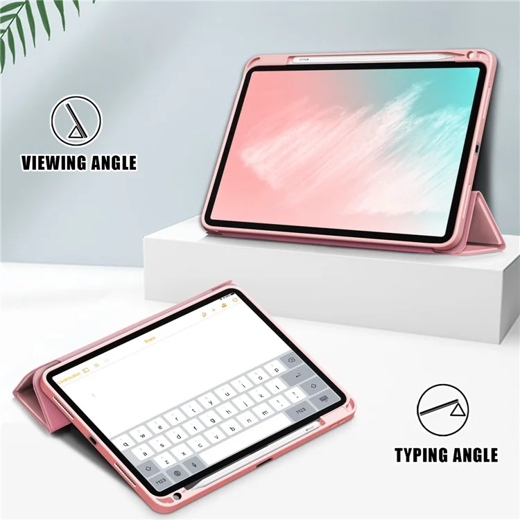 Aviso Automático/sono Litch Skin Skin PU Caso Tri-fold Stand Com Porta-lápis Para Ipad Air (2020)/Air (2022) - Rosa