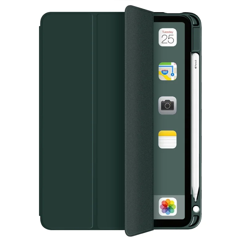 Capa Tripla em Pele Sintética PU com Suporte e Suporte para Lápis, com Função de Ativação/Desativação Automática para iPad Air 11 (2025) / (2024) / Air (2020) / Air (2022) - Verde