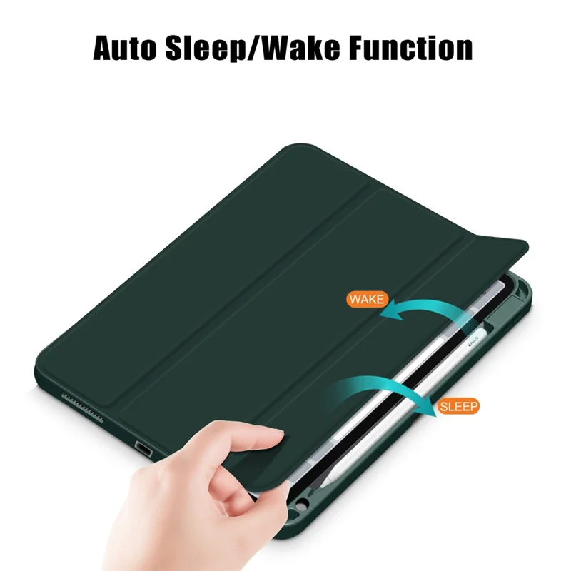 Capa Tripla em Pele Sintética PU com Suporte e Suporte para Lápis, com Função de Ativação/Desativação Automática para iPad Air 11 (2025) / (2024) / Air (2020) / Air (2022) - Verde
