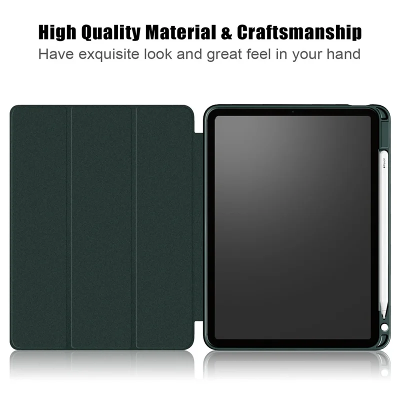 Capa Tripla em Pele Sintética PU com Suporte e Suporte para Lápis, com Função de Ativação/Desativação Automática para iPad Air 11 (2025) / (2024) / Air (2020) / Air (2022) - Verde