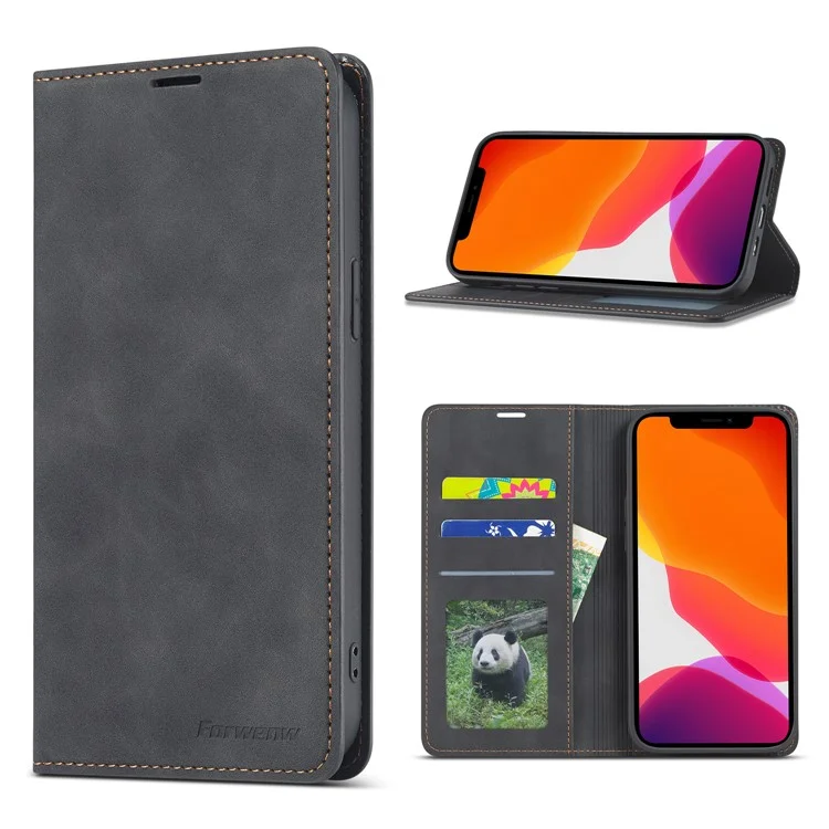 Forwenw Fantasy-Serie Seidiges Touch-Leder-Deckel Für IPhone 12 Pro Max. 6,7 Zoll - Schwarz