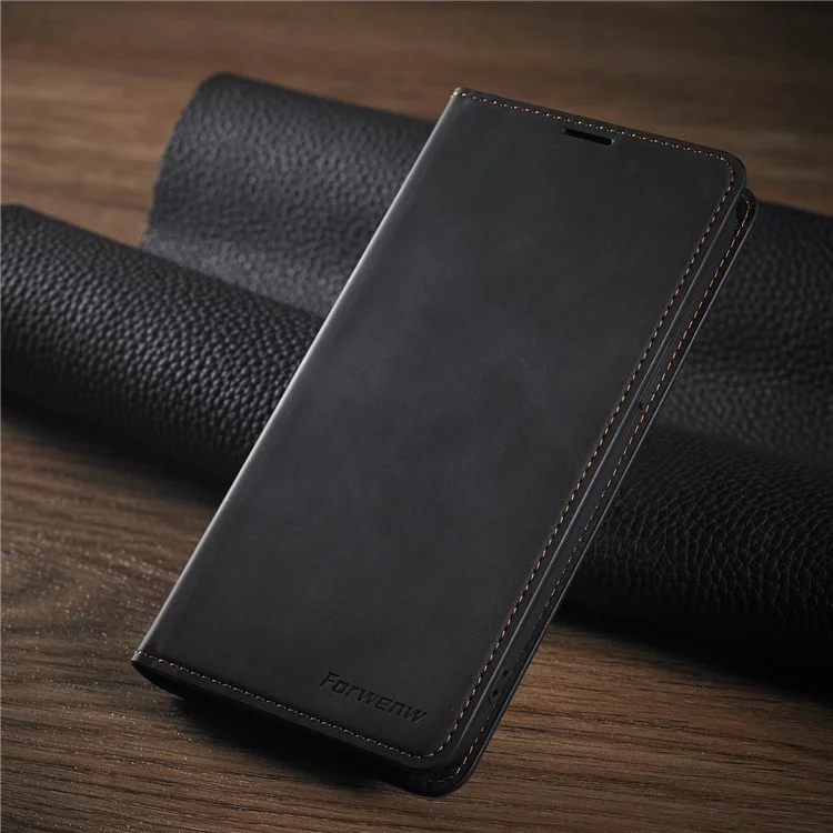 FORWENW Fantasy Series Silky Touch Leather Cover for iPhone 12 Pro Max 6.7 inch - Black