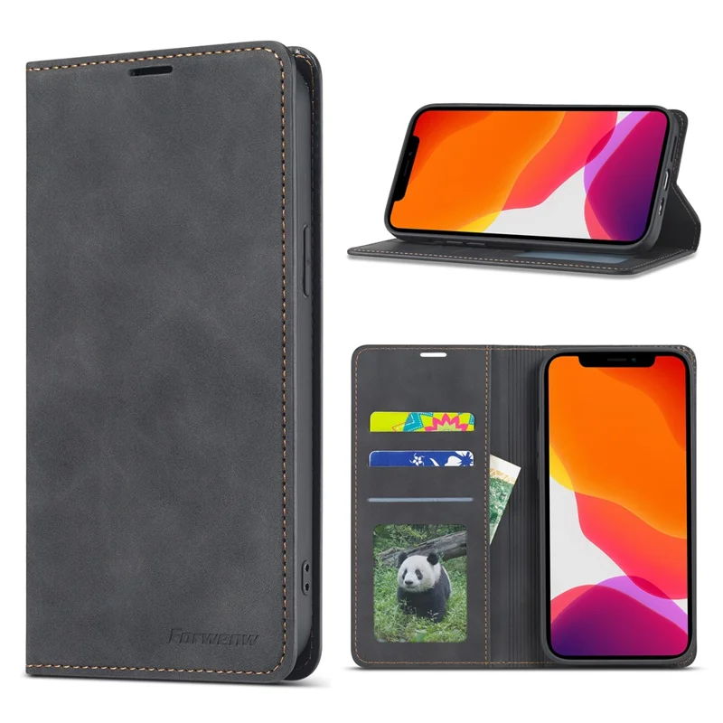 FORWENW Fantasy Series Leather Silky Touch Case for iPhone 12 Pro/12 - Black