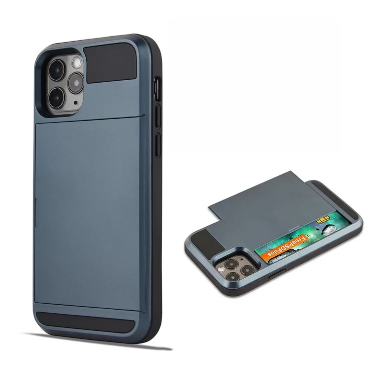 PC + TPU Con Shell de Soporte de Tarjeta Para Iphone 12 Pro/12 - Azul Oscuro