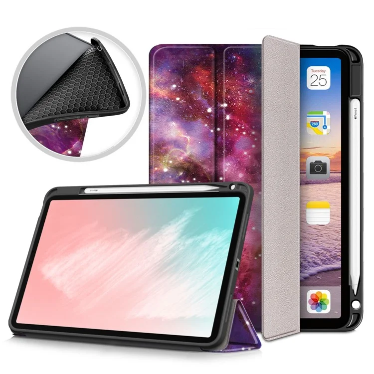 Pattern Printing PU Leather Tri-fold with Pen Slot Tablet Cover for Apple iPad Air (2020)/Air (2022) - Galaxy Pattern