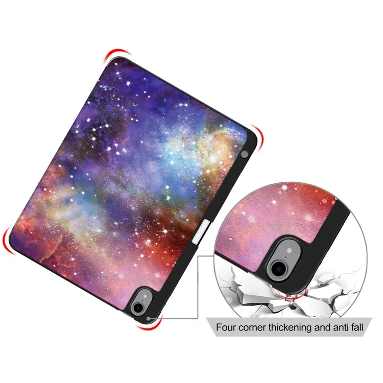 Pattern Printing PU Leather Tri-fold with Pen Slot Tablet Cover for Apple iPad Air (2020)/Air (2022) - Galaxy Pattern