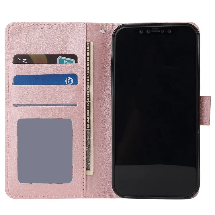 PU Cuero Con Carcasa de la Billetera Para el Iphone 12 Mini - Oro Rosa