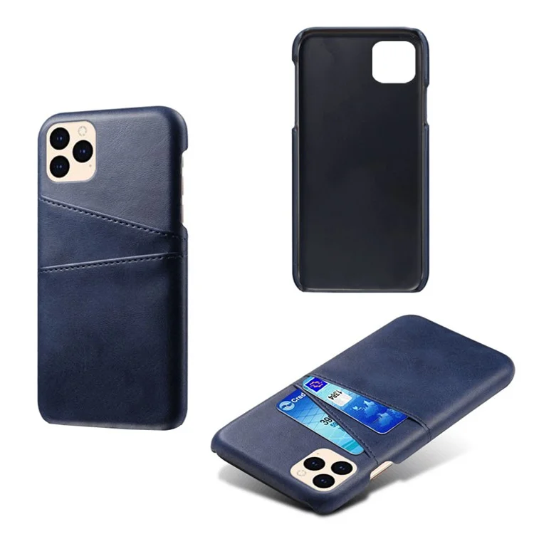 KSQ PU Leather Coated Plastic Case for iPhone 12 mini 5.4 inch , Double Card Slots Slim Protector Shell - Blue