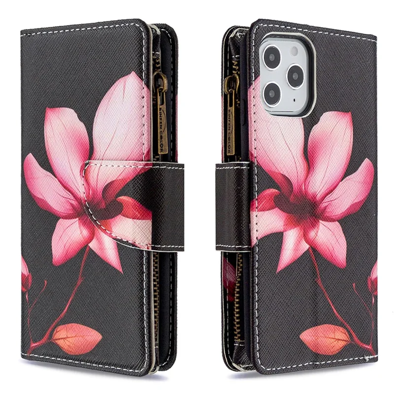 BF03 Pattern Printing Zipper Wallet Leather Cover for iPhone 12 Pro Max 6.7 inch - Vivid Flower