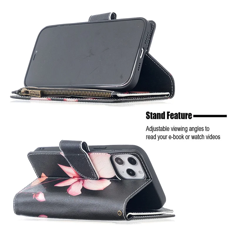 BF03 Pattern Printing Zipper Wallet Leather Cover for iPhone 12 Pro Max 6.7 inch - Vivid Flower