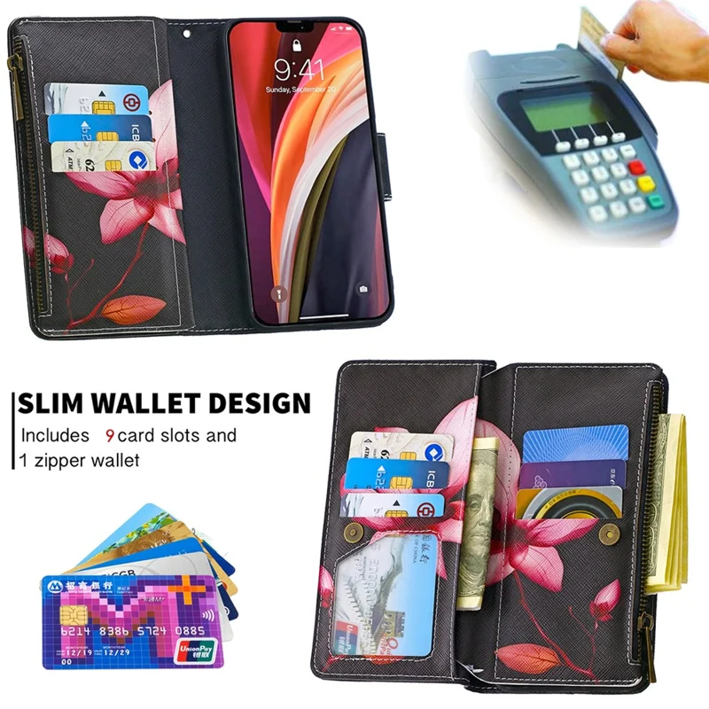 BF03 Pattern Printing Zipper Wallet Leather Cover for iPhone 12 Pro Max 6.7 inch - Vivid Flower