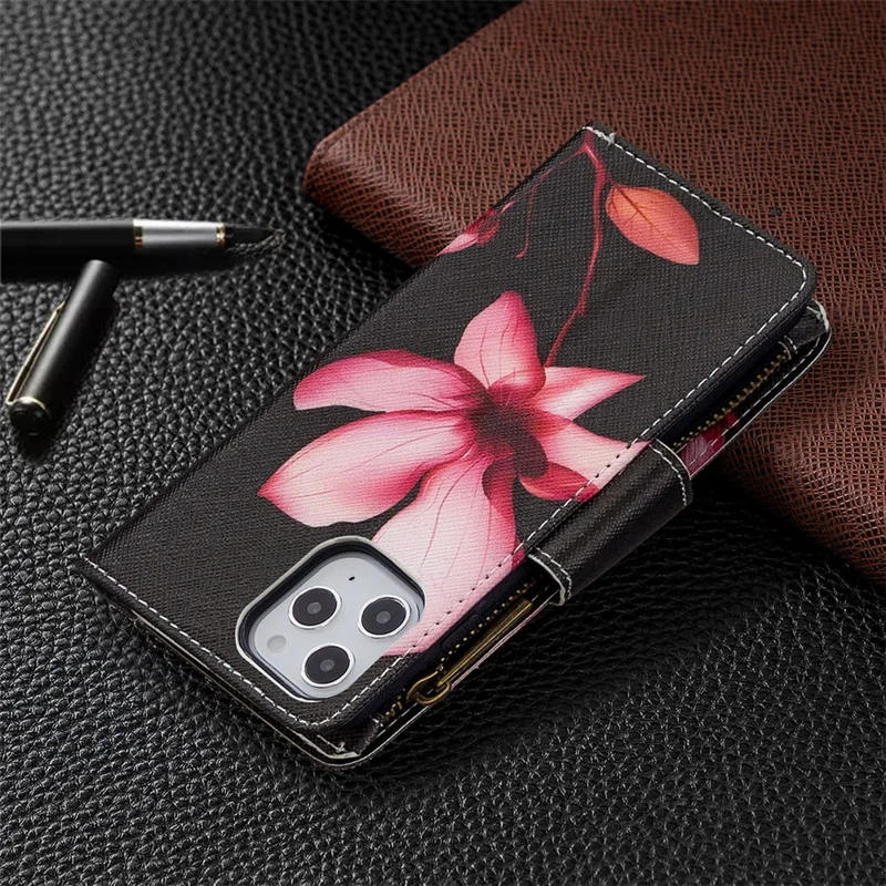 BF03 Pattern Printing Zipper Wallet Leather Cover for iPhone 12 Pro Max 6.7 inch - Vivid Flower