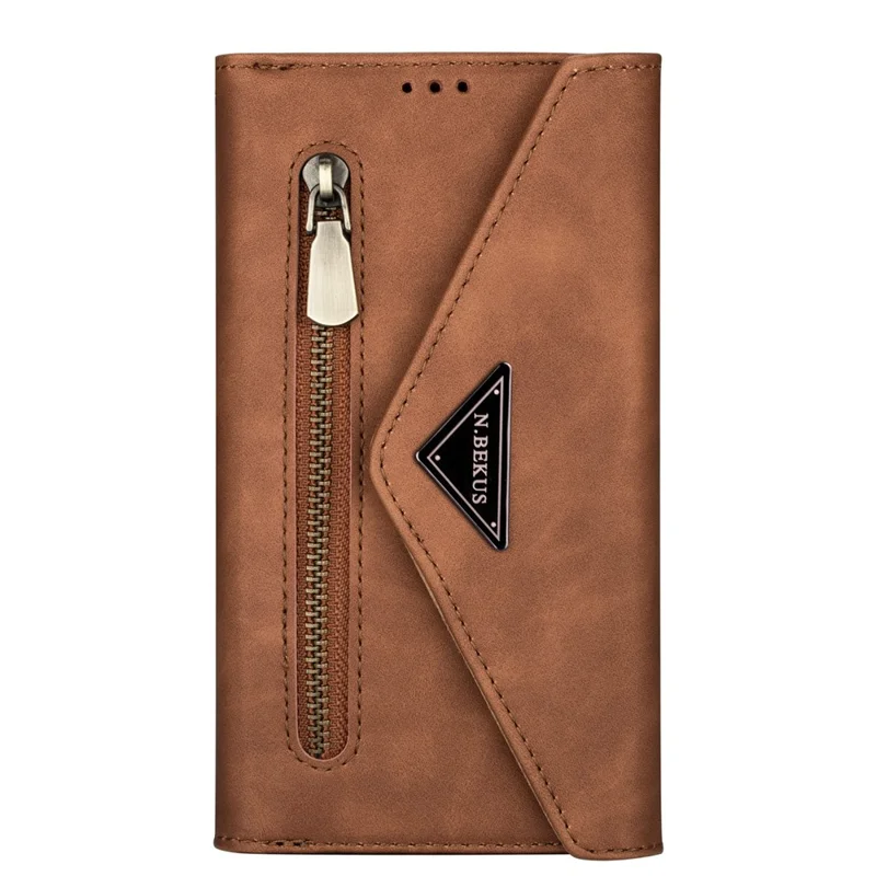 Leather Cover with Zipper Strap for iPhone 12 mini - Brown