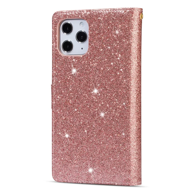 Glittery Starry Style Laser Carving Zipper Leather Case for iPhone 12 Pro/12 - Rose Gold