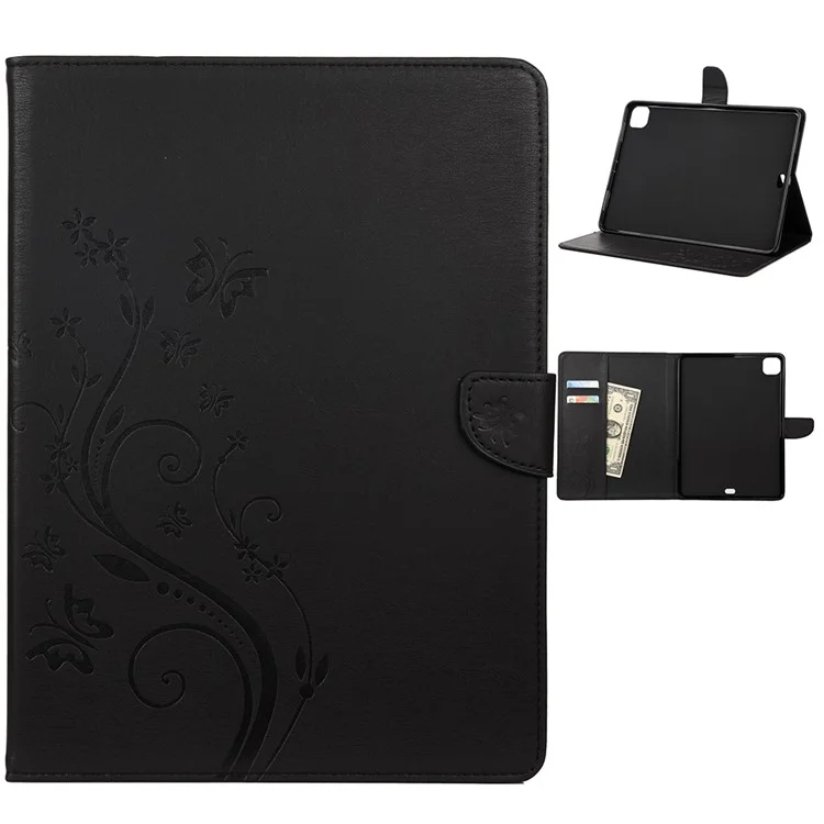 Butterflies Imprint Wallet Stand Flip Leather Tablet Cover for iPad Pro 11-inch (2020) / (2022) / (2021) - Black