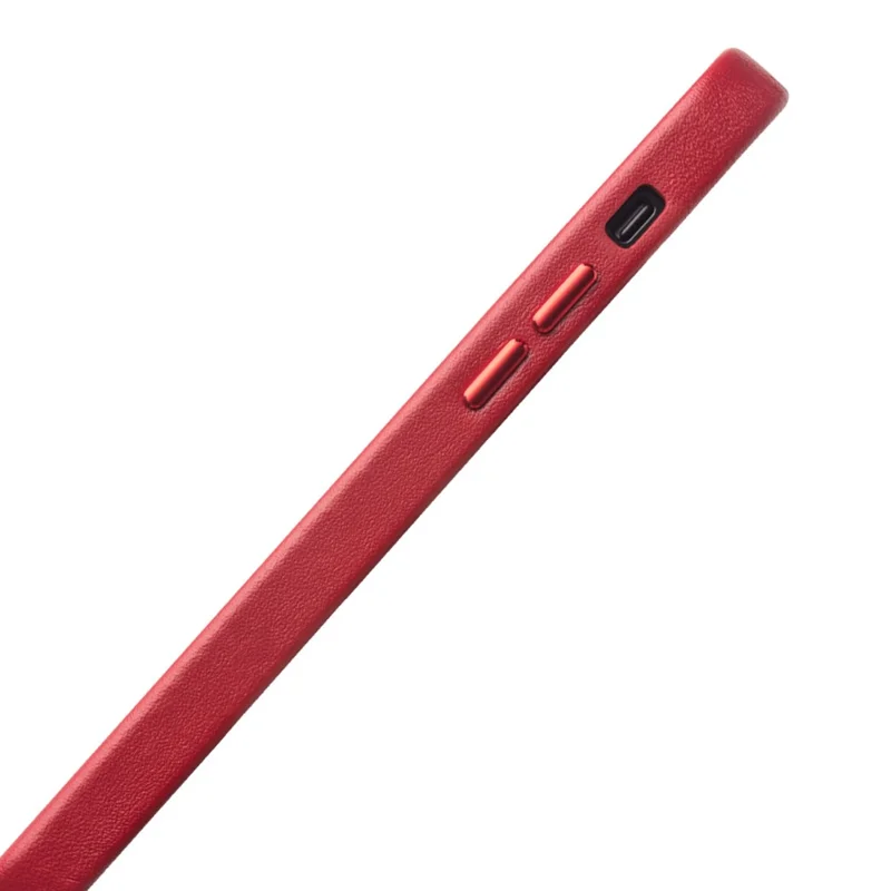 QIALINO Cowhide Leather Coated PC Phone Case for iPhone 12 6.1 inch/12 Pro 6.1 inch, Smartphone Phone Cover - Red