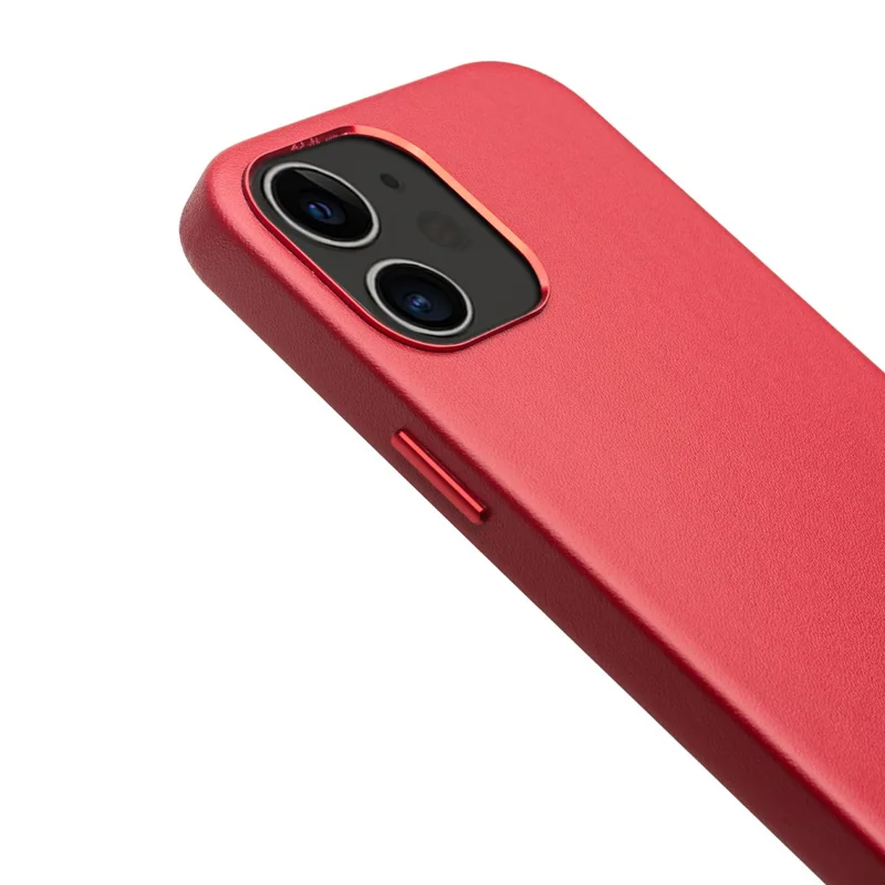 QIALINO Cowhide Leather Coated PC Phone Case for iPhone 12 6.1 inch/12 Pro 6.1 inch, Smartphone Phone Cover - Red