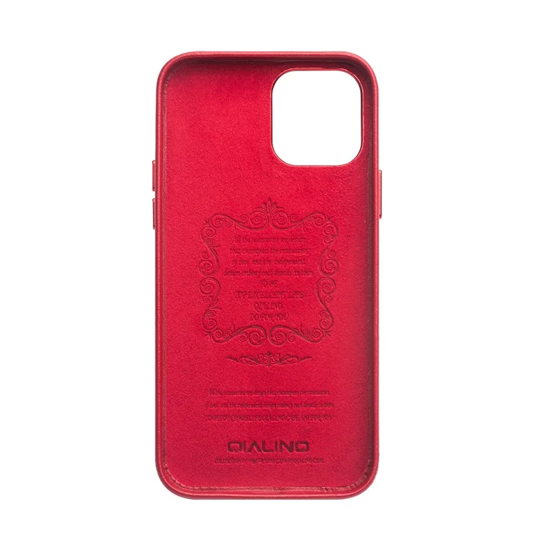 QIALINO Cowhide Leather Coated PC Phone Case for iPhone 12 6.1 inch/12 Pro 6.1 inch, Smartphone Phone Cover - Red