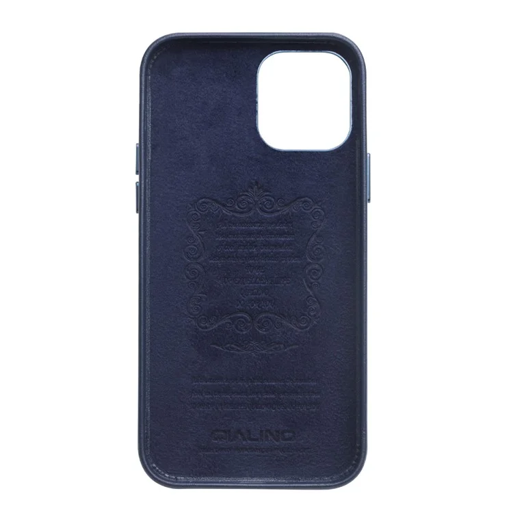 Capa De Telefone De Pc Revestido De Couro De Couro Qialino Para Iphone 12 6,1 Polegadas / 12 Pro 6,1 Polegadas, Tampa Do Telefone Do Smartphone - Azul