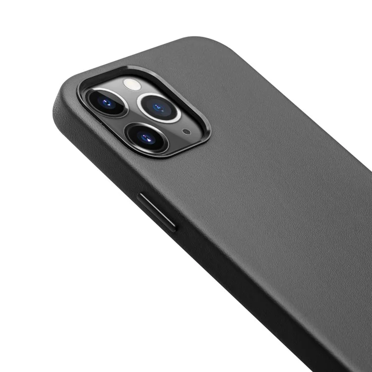 QIALINO High-quality Cowhide Leather Coated PC Phone Cover Anti-scratch Shockproof Phone Case for iPhone 12 Pro Max - Black