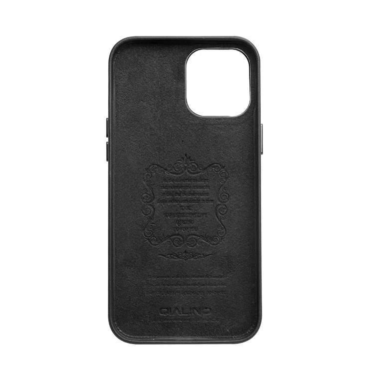 QIALINO High-quality Cowhide Leather Coated PC Phone Cover Anti-scratch Shockproof Phone Case for iPhone 12 Pro Max - Black