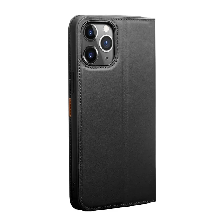 QIALINO For iPhone 12 Pro Max 6.7 inch Phone Case Classic Top Cowhide Leather Wallet Cover Stand Shell - Black