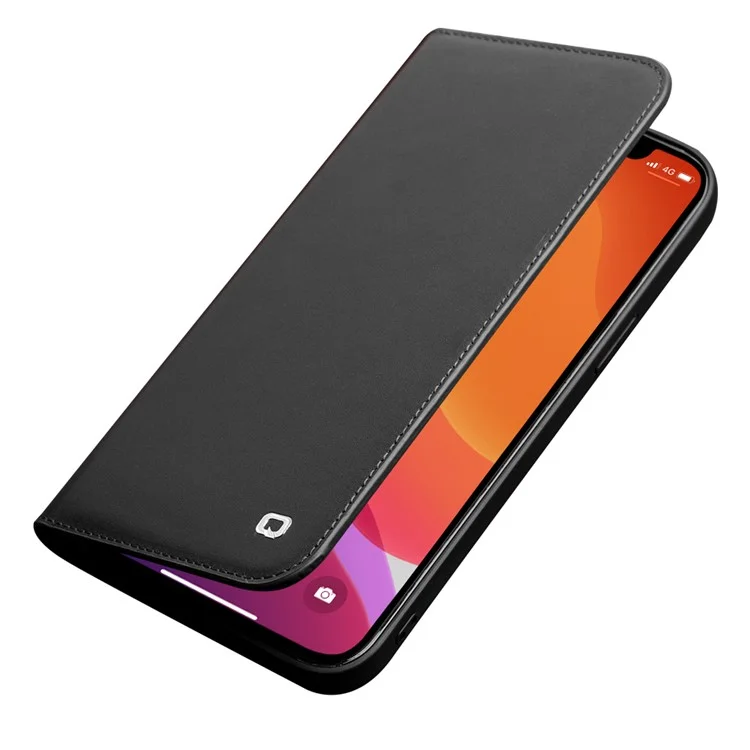QIALINO For iPhone 12 Pro Max 6.7 inch Phone Case Classic Top Cowhide Leather Wallet Cover Stand Shell - Black