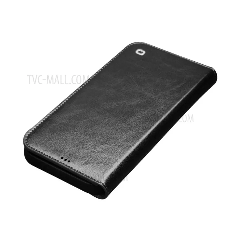 QIALINO For iPhone 12 mini 5.4 inch Genuine Cowhide Leather Case Wallet Stand Phone Cover - Black