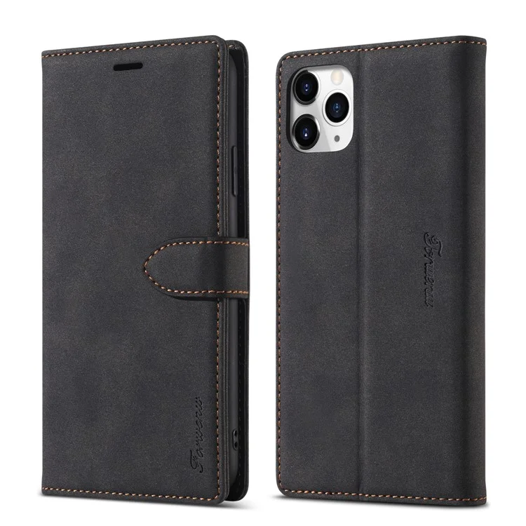 FORWENW F1 Series Case for iPhone 12/12 Pro Leather Wallet Stand Cover - Black