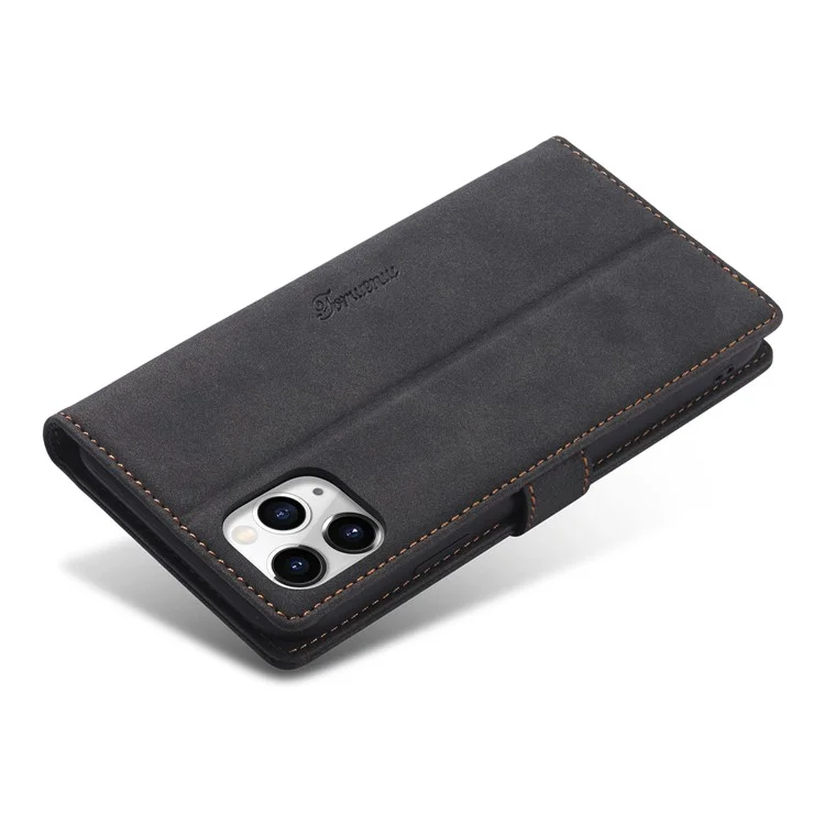 FORWENW F1 Series Case for iPhone 12/12 Pro Leather Wallet Stand Cover - Black