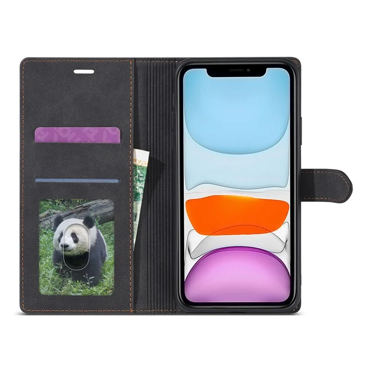 FORWENW F1 -serie Leder Brieftaschenstand Cover Hülle Für Iphone 12 Pro Max - Schwarz