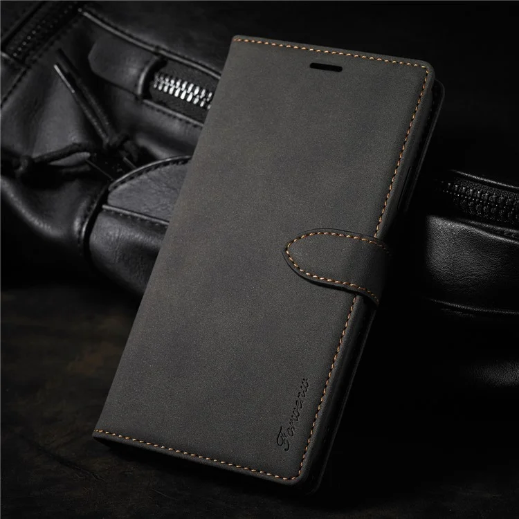 FORWENW F1 -serie Leder Brieftaschenstand Cover Hülle Für Iphone 12 Pro Max - Schwarz