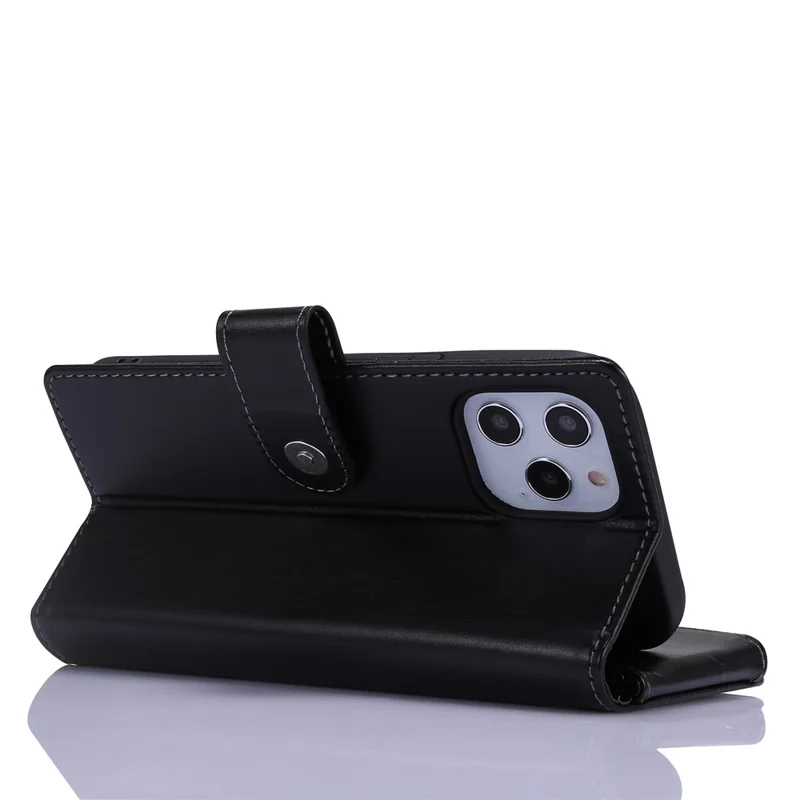 Leather Wallet Stand Cover Case with Zippered Pocket for iPhone 12 Pro Max - Black