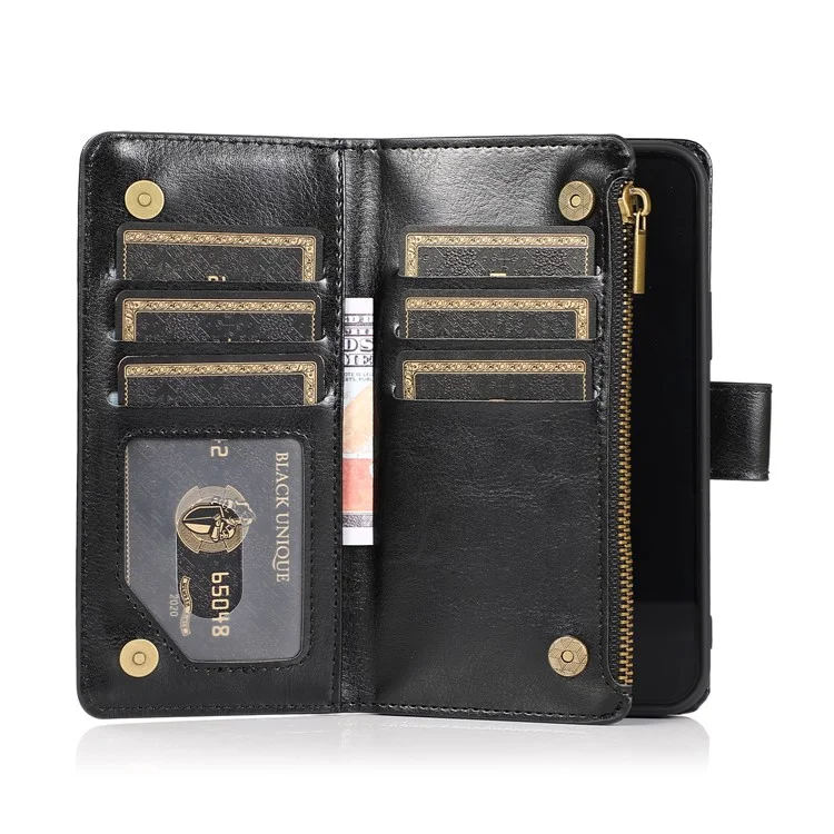 Crazy Horse Leather Coated TPU Wallet Phone Stand Case con 9 Slot per Schede, Supporto, Custodia per iPhone 12 Pro Max - Nero