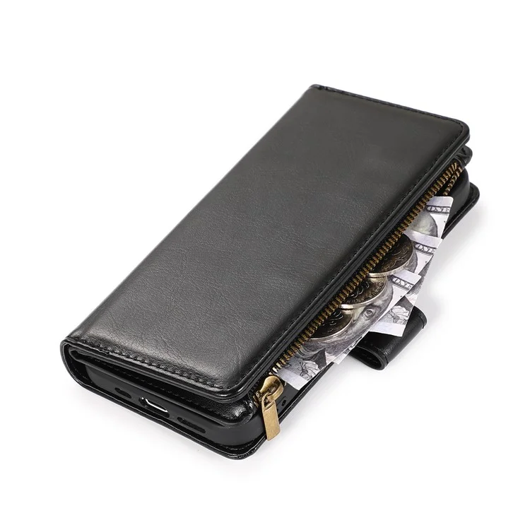 Crazy Horse Leather Coated TPU Wallet Phone Stand Case con 9 Slot per Schede, Supporto, Custodia per iPhone 12 Pro Max - Nero