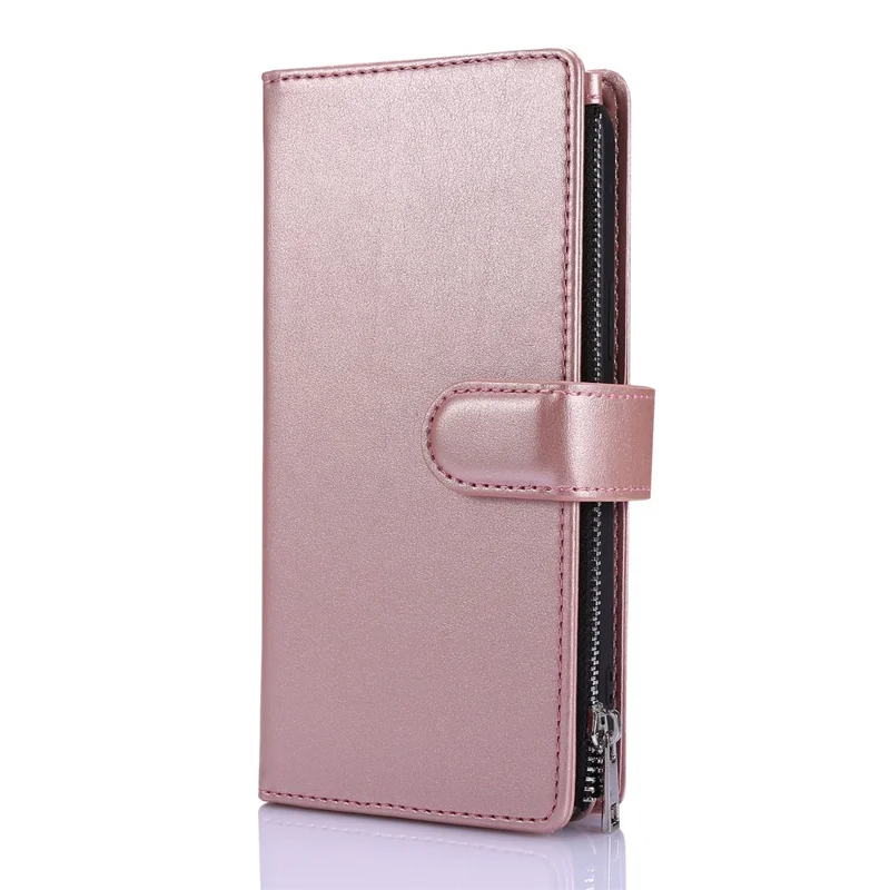 Leather Wallet Stand Cover Case with Zippered Pocket for iPhone 12 mini 5.4 inch - Rose Gold