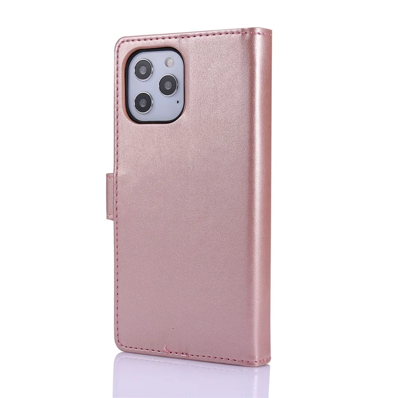 Leather Wallet Stand Cover Case with Zippered Pocket for iPhone 12 mini 5.4 inch - Rose Gold