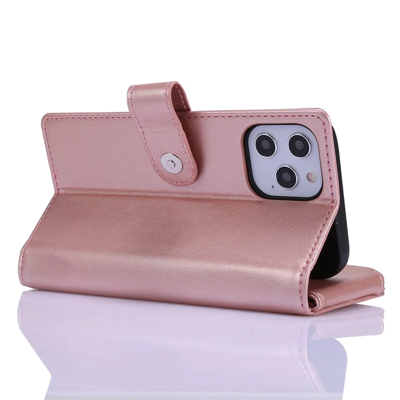 Leather Wallet Stand Cover Case with Zippered Pocket for iPhone 12 mini 5.4 inch - Rose Gold