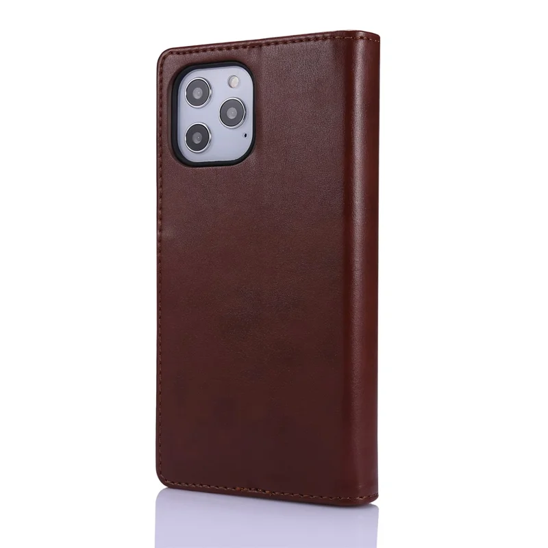 Leather Wallet Stand Cover Case with Zippered Pocket for iPhone 12 mini 5.4 inch - Brown
