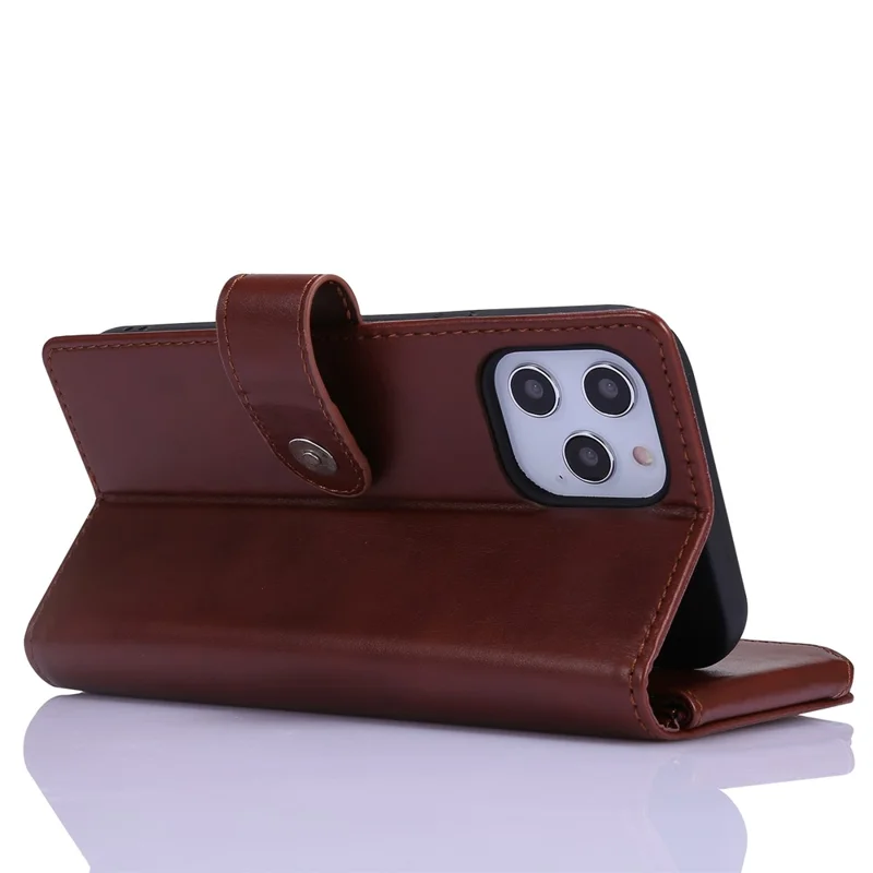 Leather Wallet Stand Cover Case with Zippered Pocket for iPhone 12 mini 5.4 inch - Brown