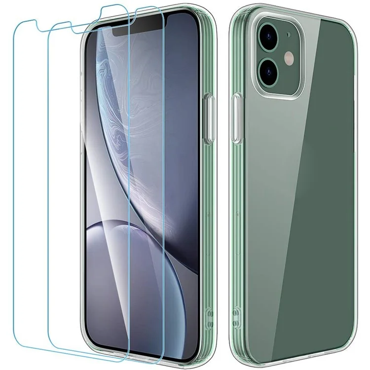TPU Phone Case for iPhone 12/12 Pro Cover with Tempered Glass Screen Protector